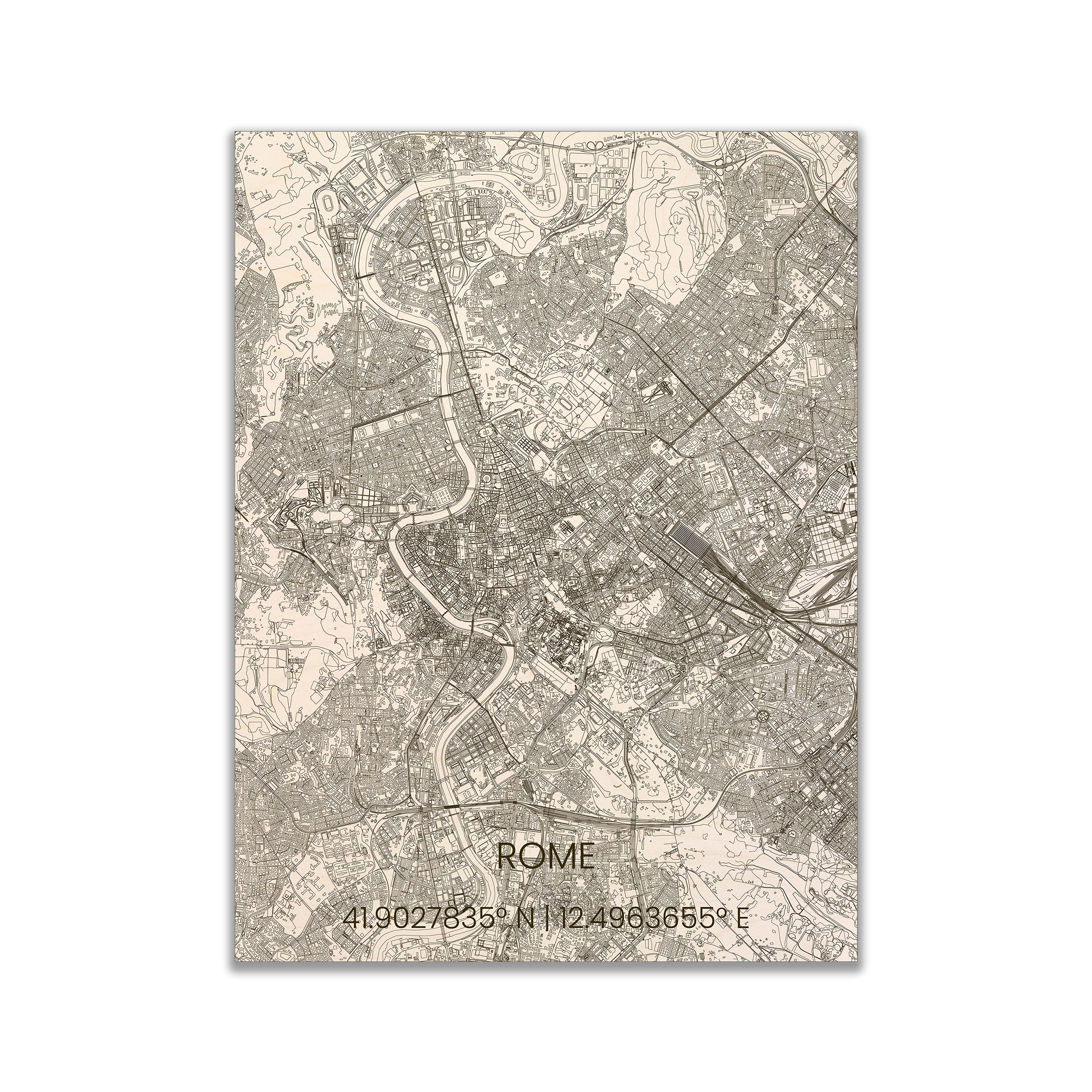 Wanddecoratie houten stadsplattegrond Rome – Brandthout Dutch Designart